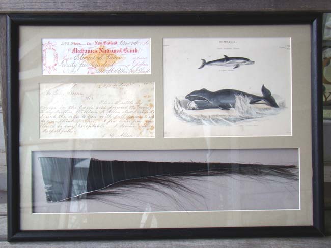 A Framed grouping of 19th century Whaling related items